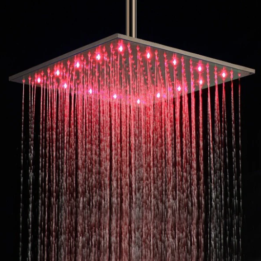 16" Square Rainfall LED Shower Head