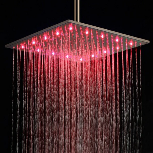 16" Square Rainfall LED Shower Head