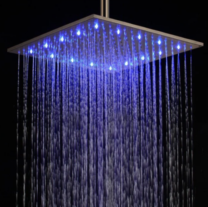 16" Square Rainfall LED Shower Head