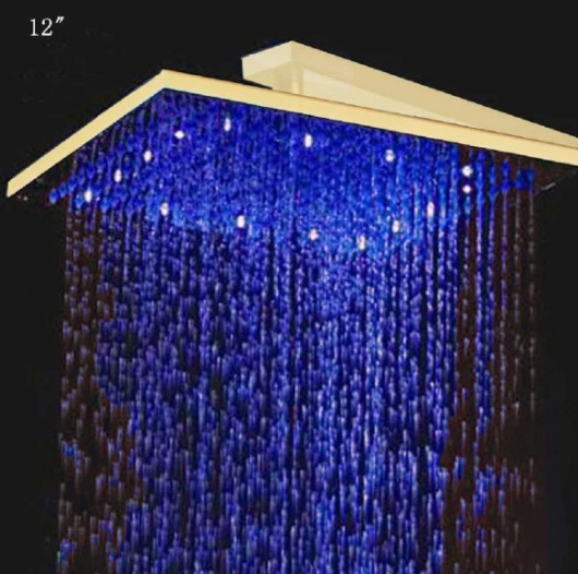 12" Square Rainfall LED Shower Head