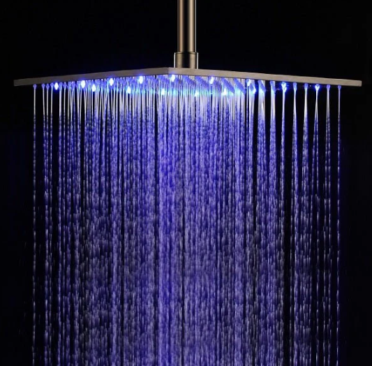 16" Square Rainfall LED Shower Head