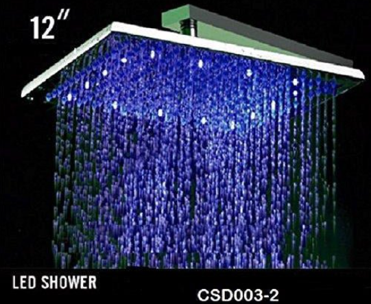 12" Square Rainfall LED Shower Head