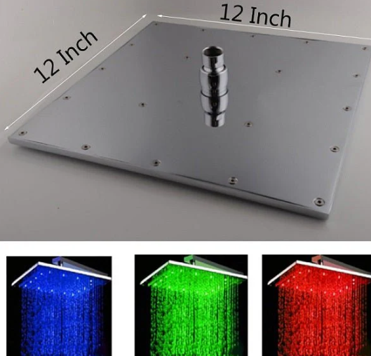 12" Square Rainfall LED Shower Head